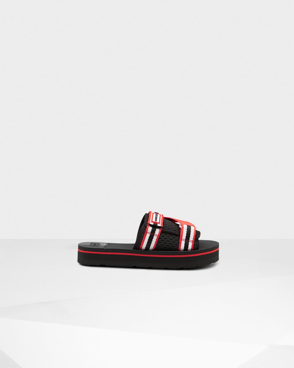 Womens Slides - Hunter Original Flatform Beach (69ZEQTJPS) - Black/White/Red